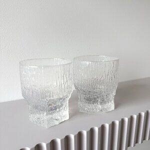 Pair of Vintage IITTALA Old Fashioned Glasses Aslak Ice Pattern